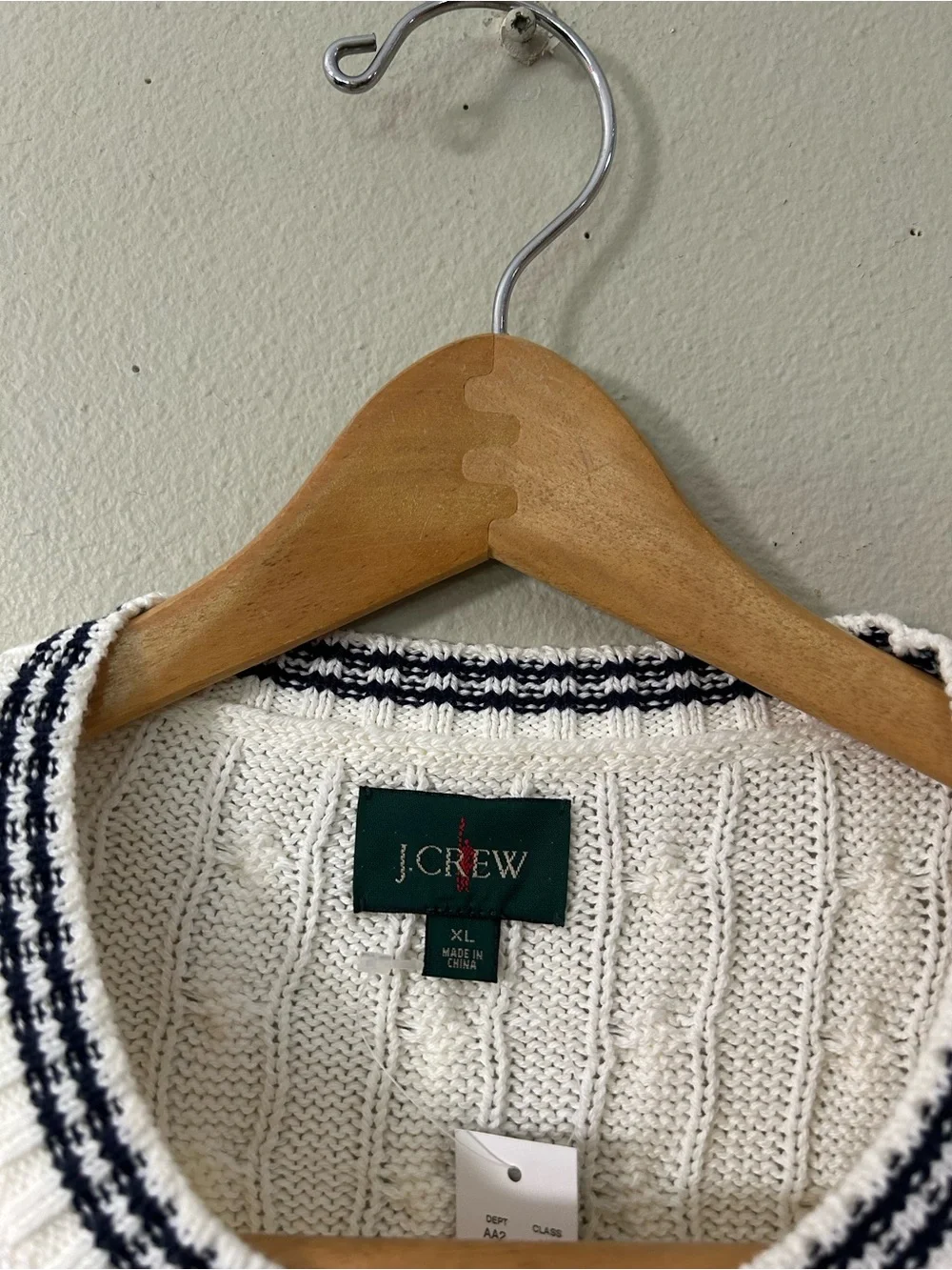 J. CREW Heritage cotton tipped cable-knit sweater Ivory Navy Stripe XL